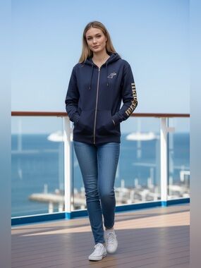 Carnival Celebration Inaugural Cruise Navy Zip-Up Hoodie Jacket Gold Logo SZ XL